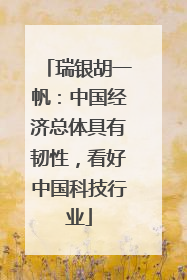 瑞银胡一帆：中国经济总体具有韧性，看好中国科技行业