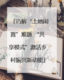 巧解“土地闲置”难题 “共享模式”激活乡村振兴新动能